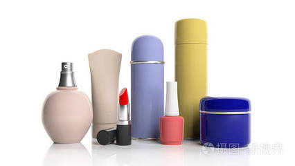 化妝品產(chǎn)品在白色背景上的一套。3d 圖
